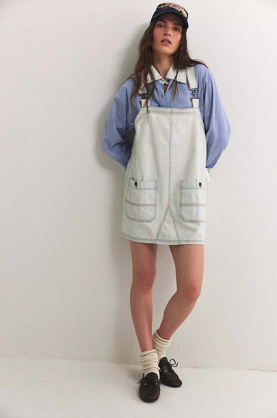 Free People Light Wash We The Free Overall Smock Mini Denim Dress XL
